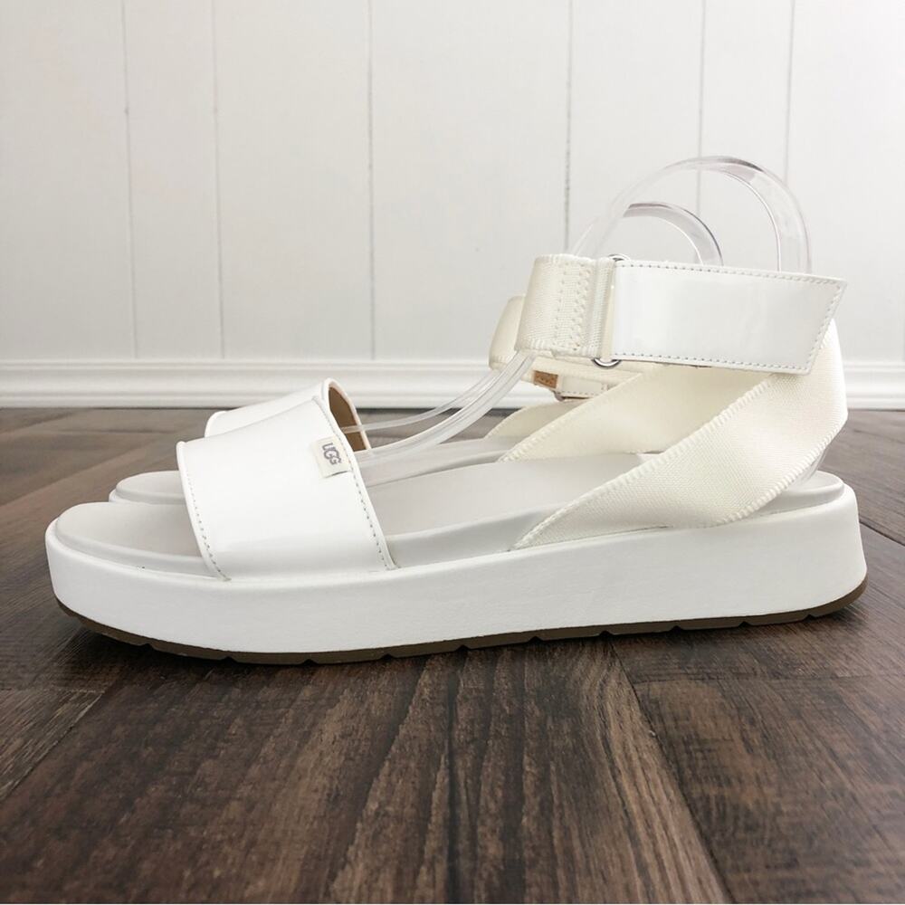UGG Platform Sandal Ankle Wrap Square Toe Chunky Strappy Lennox Size 11 White